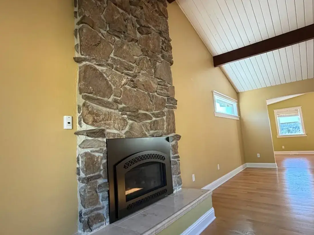 Stone veneer fireplace project near Beaverton, OR