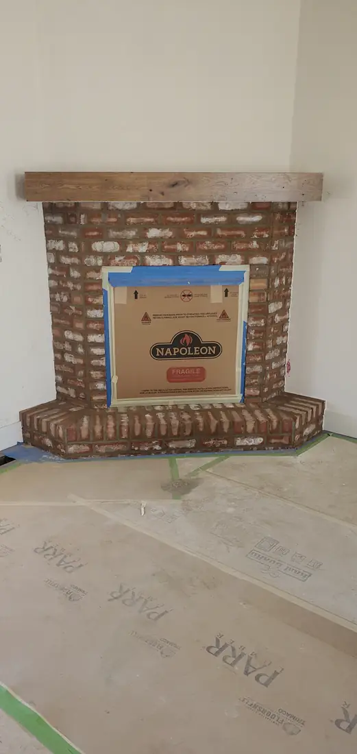 Brick veneer fireplace surround craftsmanship detail Oregon